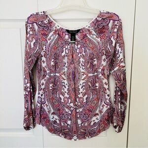 White House Black Market Pink Paisley Print Open Sleeve Blouse
